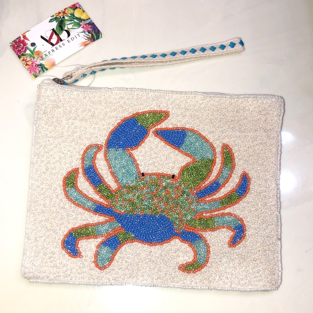 America & Beyond Cotton And Jute Cream & Multi Crabby Waves Beaded Wristlet NWT